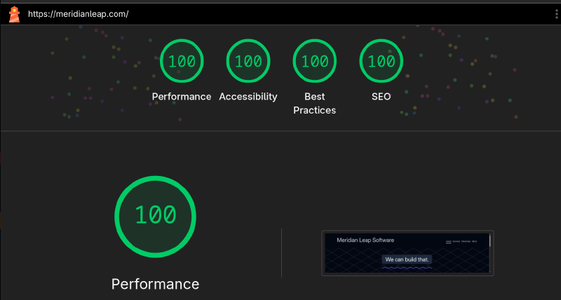meridianleap.com's perfect lighthouse score